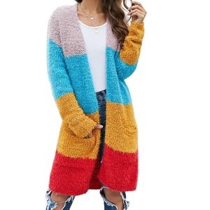 PINK BLUE ORANGE RED DRAPE OVERSIZED KNITTED CARDIGAN LARGE (12-14)